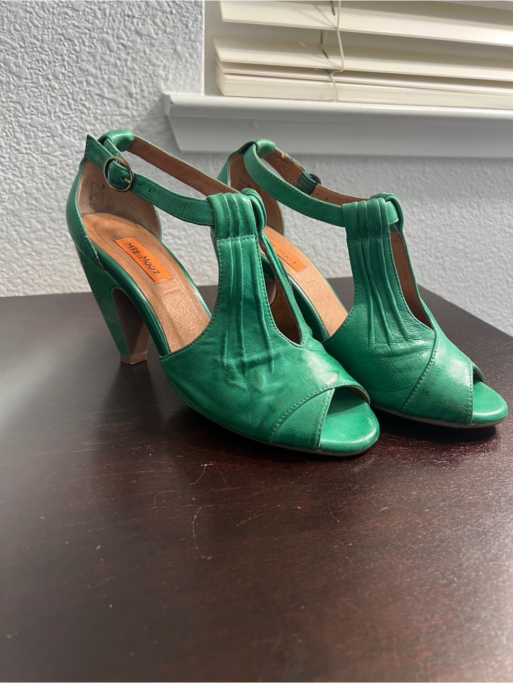 Miz Mooz Emerald Green Salima T-Strap Peeptoe shoe